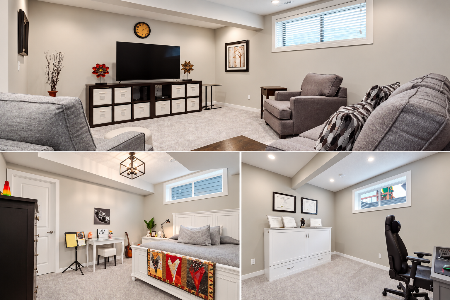 Clean Modern Basement Interior Collage