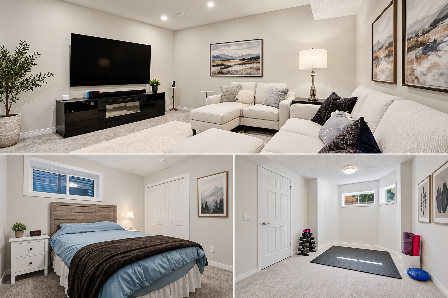 Modern Basement Living Space Collage