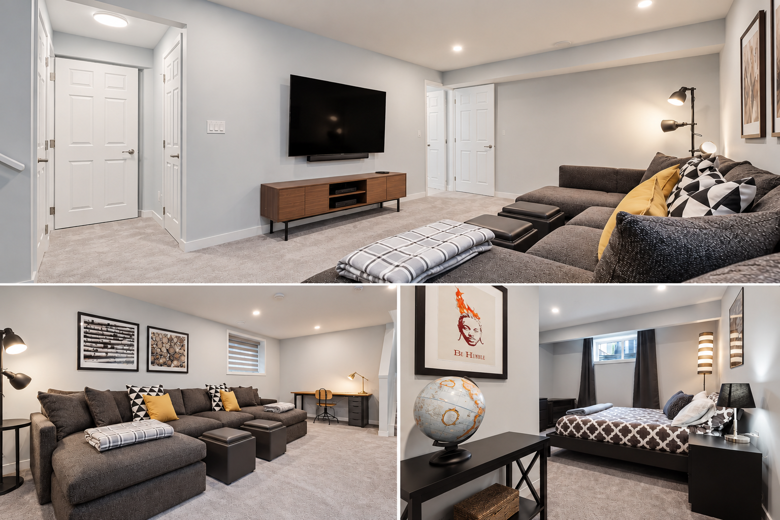 Staged Basement Interior Collage
